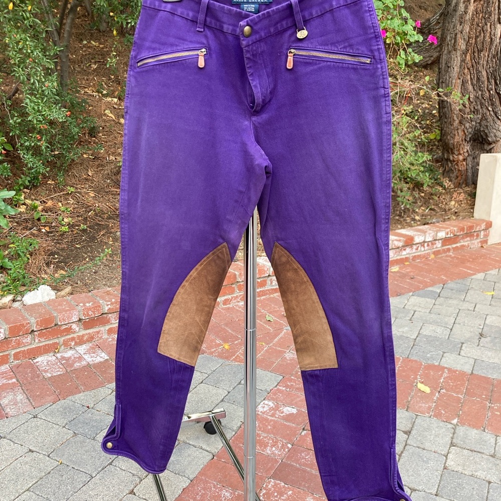Ralph Lauren Purple Breeches with Brown Knee Patches- skinny fit - size 10